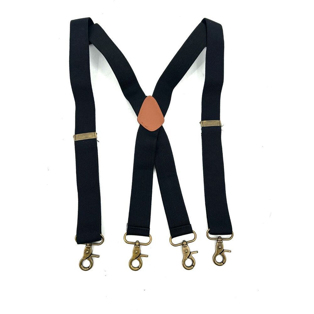 NEW Men's Black Heavy Duty 1.5" Wide Adjustable Elastic Strap Hook Suspenders